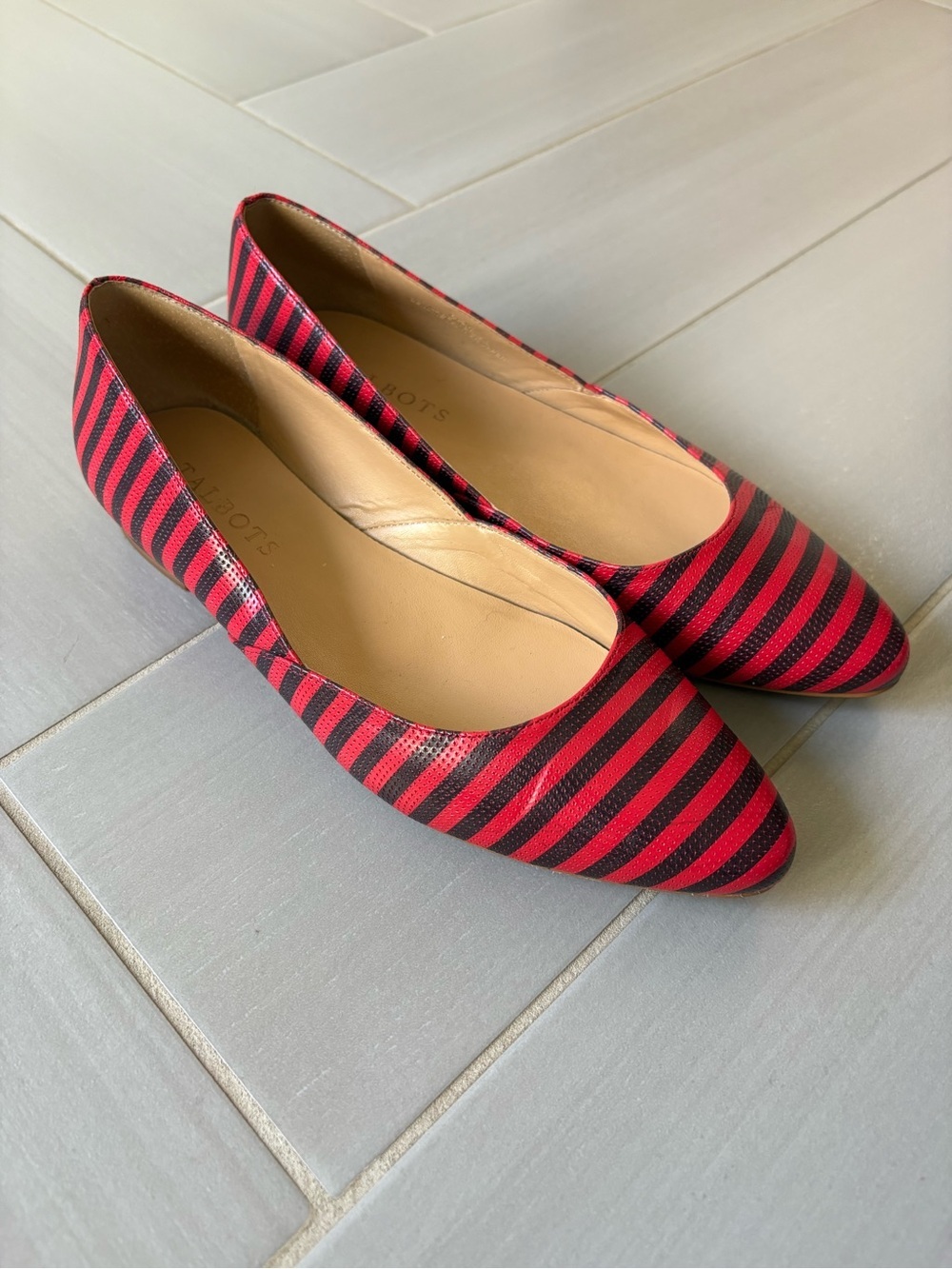 Talbots Red and Black Striped Pointed Ballet Flats